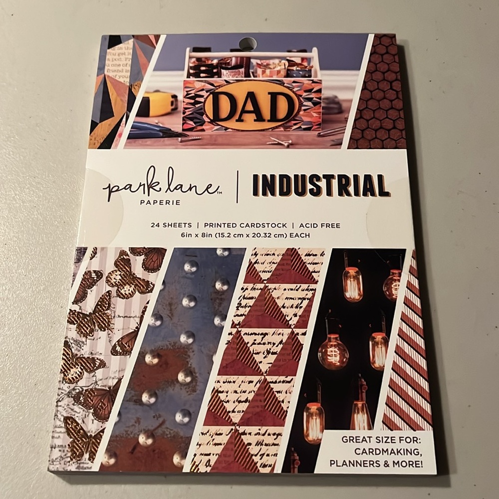 Park Lane Industrial Cardstock Pack. Dad. 24 sheets. Two sides. 6” by 8”